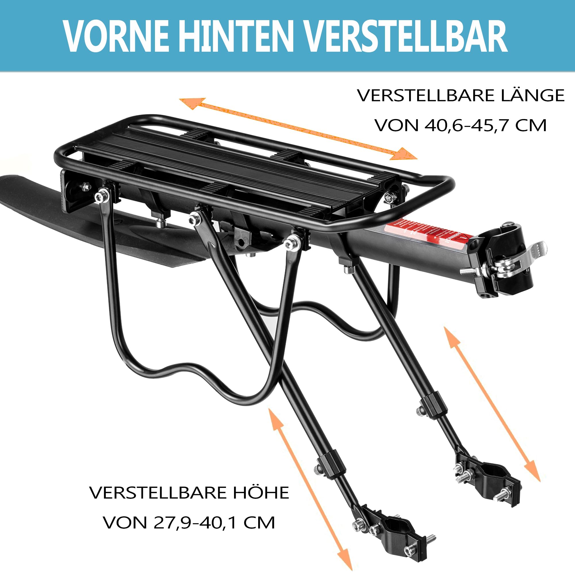 Fahrrad Gepäckträger Set [24-29 Zoll ]- 50KG Tragfähigkeit Fahrrad Gepäckträger Hinten mit Schutzblech und großem Reflektor, Schnellverschluss Fahrradträger für Mountainbike & Rennrad