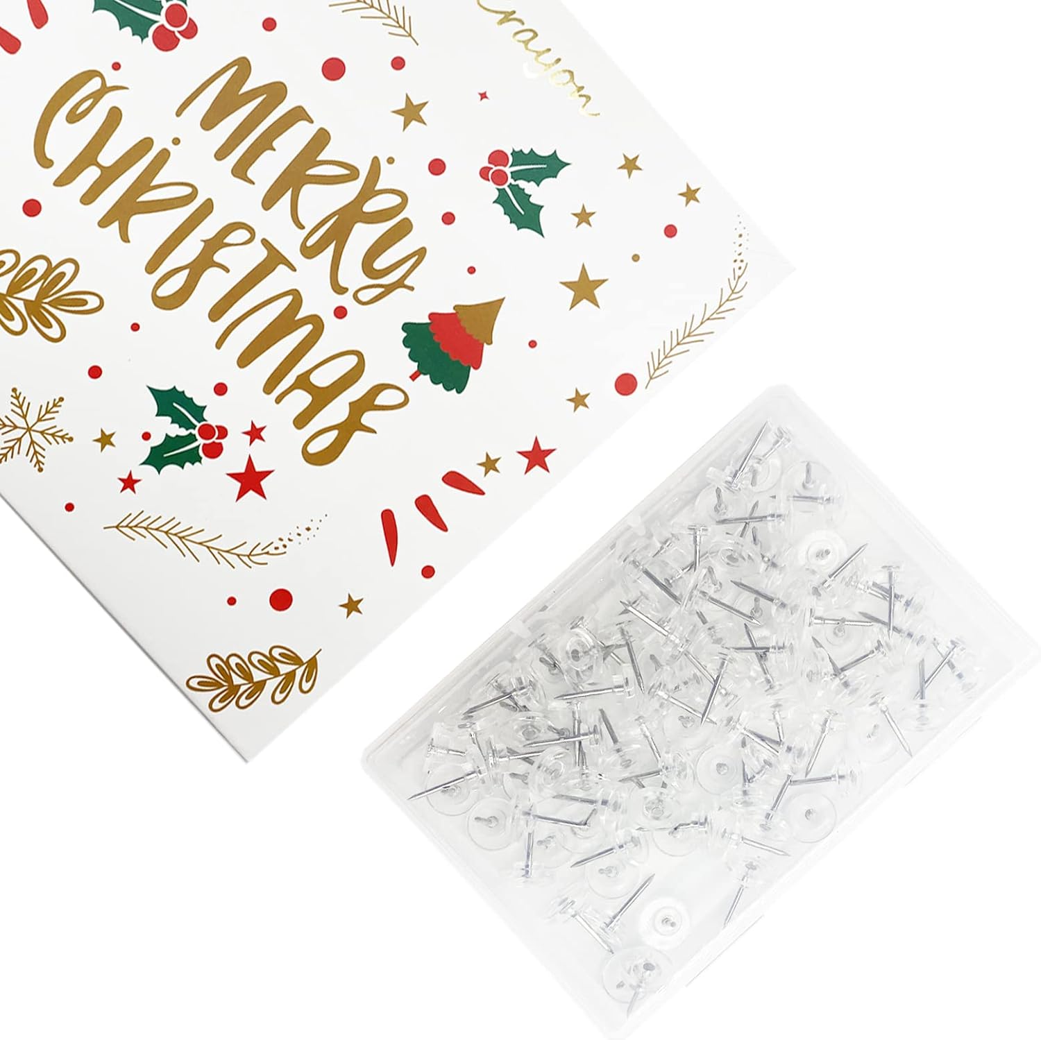 FITULABO 100 Pieces Plastic Push Pins, Plastic Head Steel Point Thumb Tacks for Wall, Cork Bulletin Board Tacks for Map, Calendar, Poster, Photo, Paper Craft, Document (Transparent) : Office Products