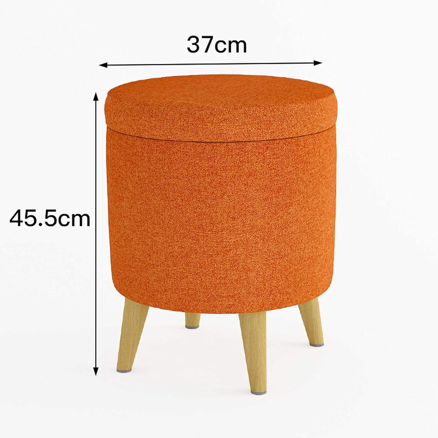 LaseVe Footstool, Storage Ottoman, Linen Breathable Stool Seat with Solid Wood Legs Footstool Round Storage Box Suitable for Living Room Bedroom Apartment-37x37x45.5cm(15x15x18inch)-D