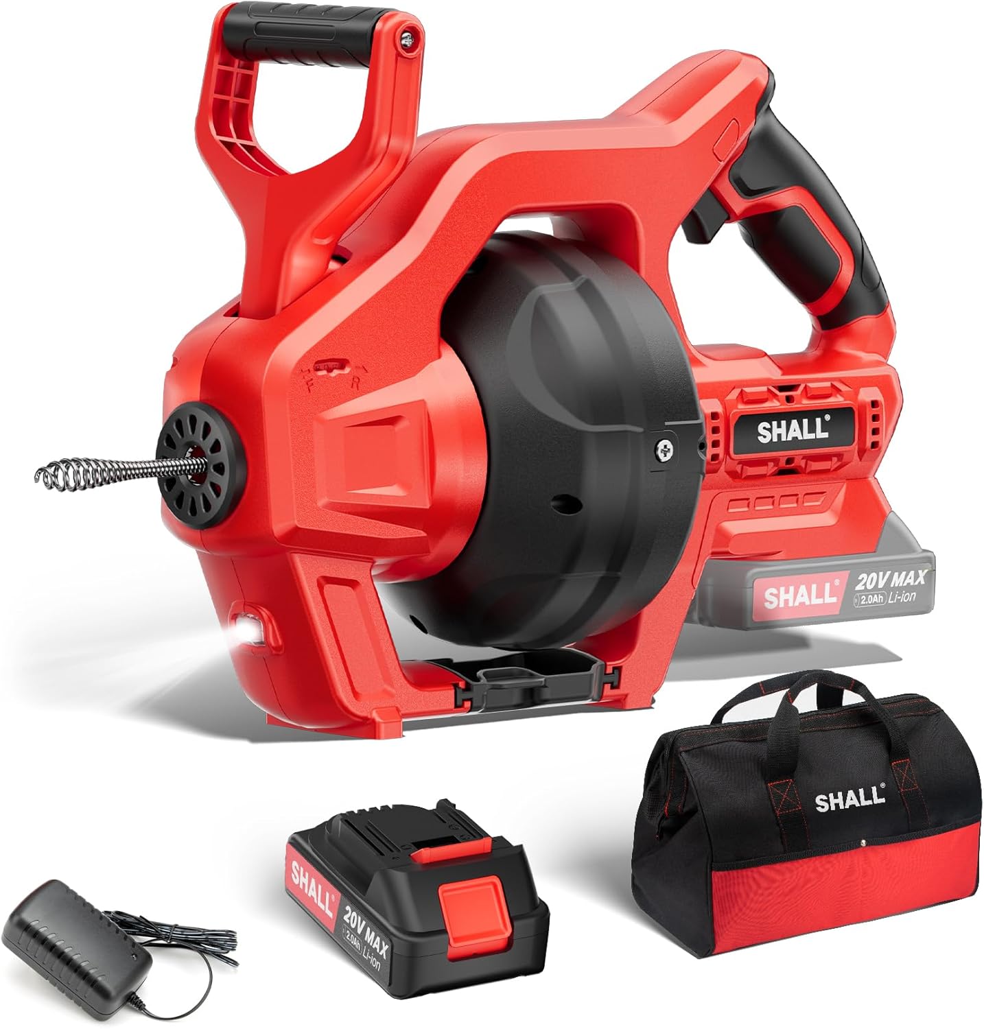 SHALL 20V Cordless Drain Auger with 25Ft Plumbing Drain Snake