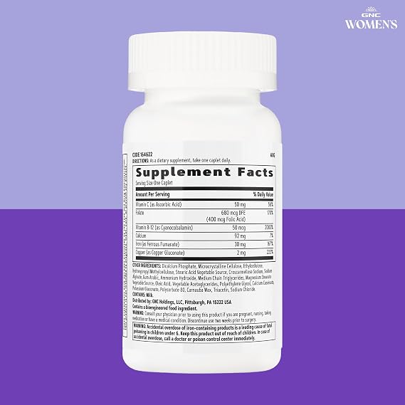 GNC Women's Iron Complete Multivitamin, Enhances Ability to Absorb Iron, 60 Caplets