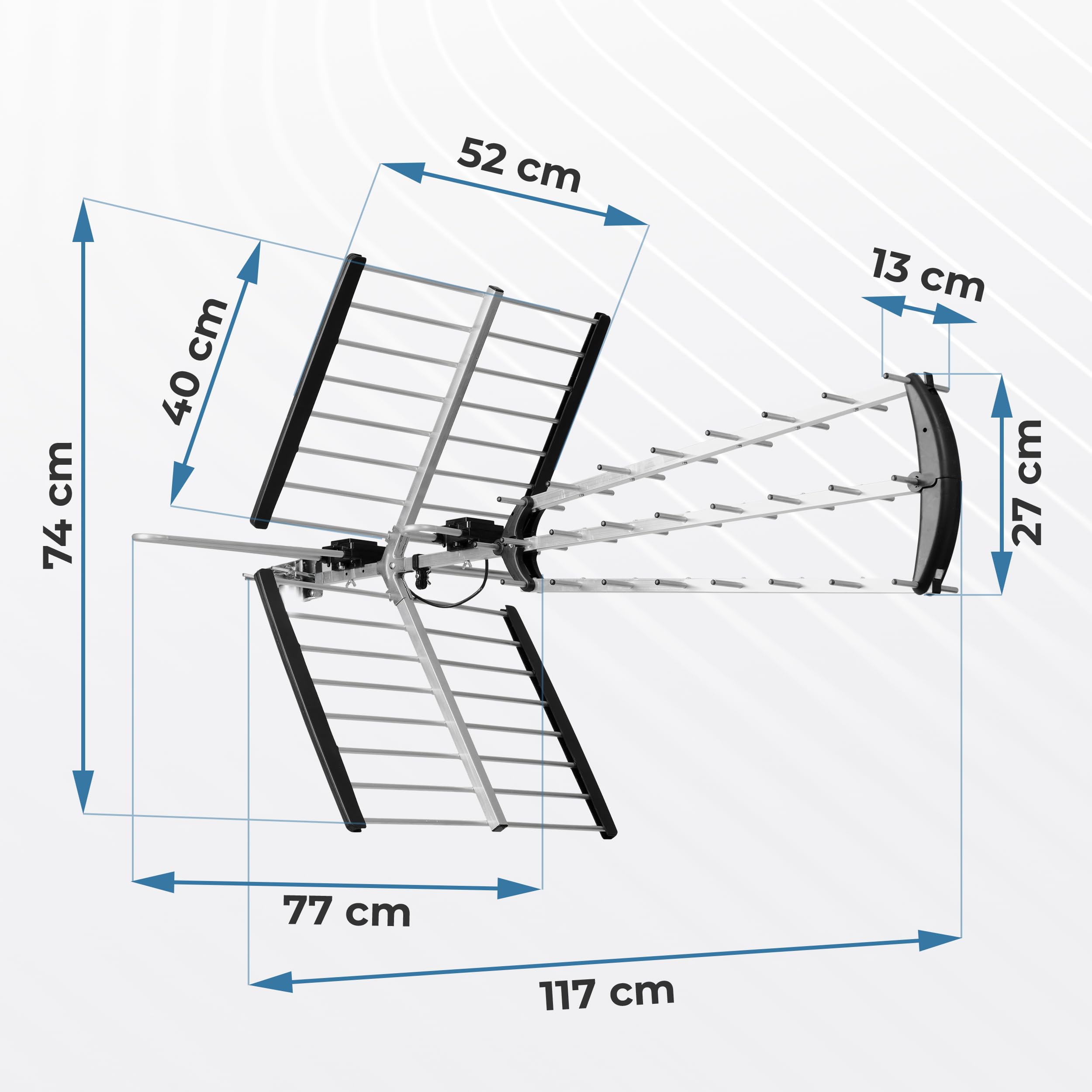 Berdsen Antenne DVBT2 avec Amplificateur Interne 13-15 DB - Portée jusqu'à 80 km - Antenne Extérieur Extérieur - Filtre LTE - Full HD Ultra HD 4K