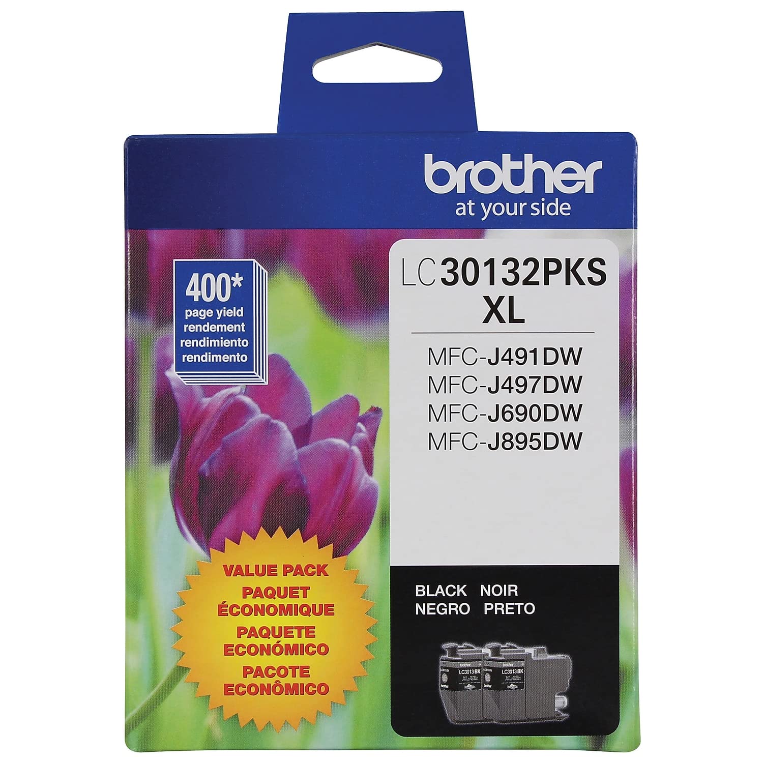 BROTHER LC30132PKS - Confezione da 2 cartucce d'inchiostro nero ad alta resa, resa pagine fino a 400 pagine/cartuccia, LC3013