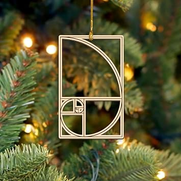 Fibonacci Sequence Ornament, Sacred Geometry Symbol Ornaments for Christmas Tree, Golden Phi Ratio Decoration, Wooden Fibonacci Spiral Hanging Decor, Science Methametics Themed Gifts for Scientist