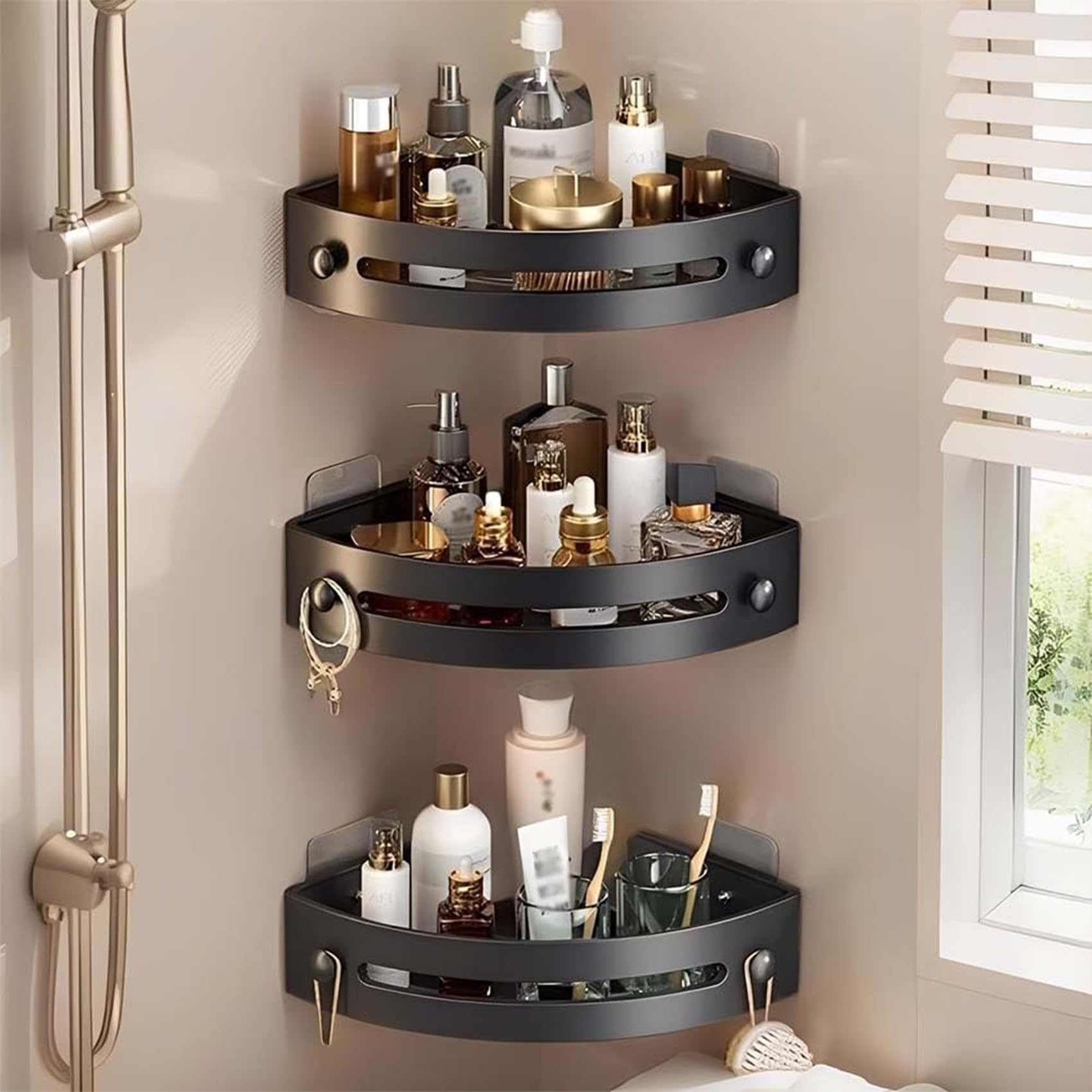 3-Pack Black Triangle Shower Caddy 3-Tier Shower Caddy Corner Shelves Shower Storage Rack Drill Free Wall Mount Shower