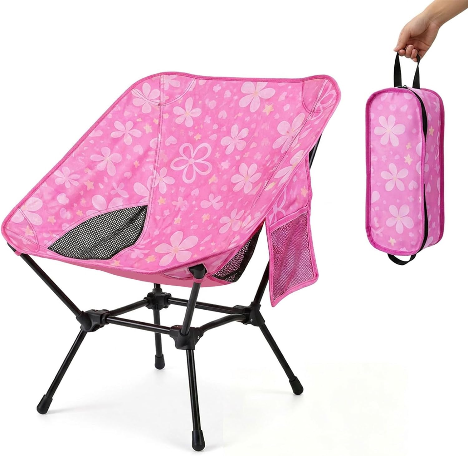 Kids Camping Chair, Kids Beach Chair, Flowers, Carry Bag | Lightweight kids folding chair for camping and beach adventures, perfect as a toddler beach chair with durable steel frame.