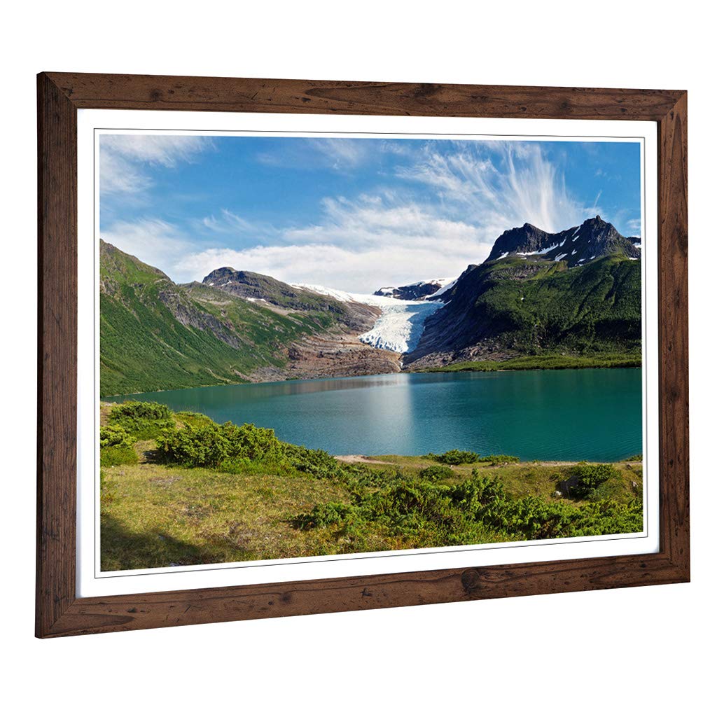 Big Box Art Framed Print of Landscape Norway Lake Mountains (1) Design | Wall Art Picture | Home Decor for Kitchen, Living Room, Bedroom, Hallway, Walnut, A2 / 24.5x18 Inch / 62x45cm