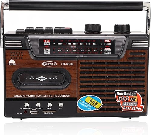 Reproductor de cassette retro, retro con reproductor de cassette y altavoz de radio AMFM y conector para auriculares, grabadora de cinta vintage,