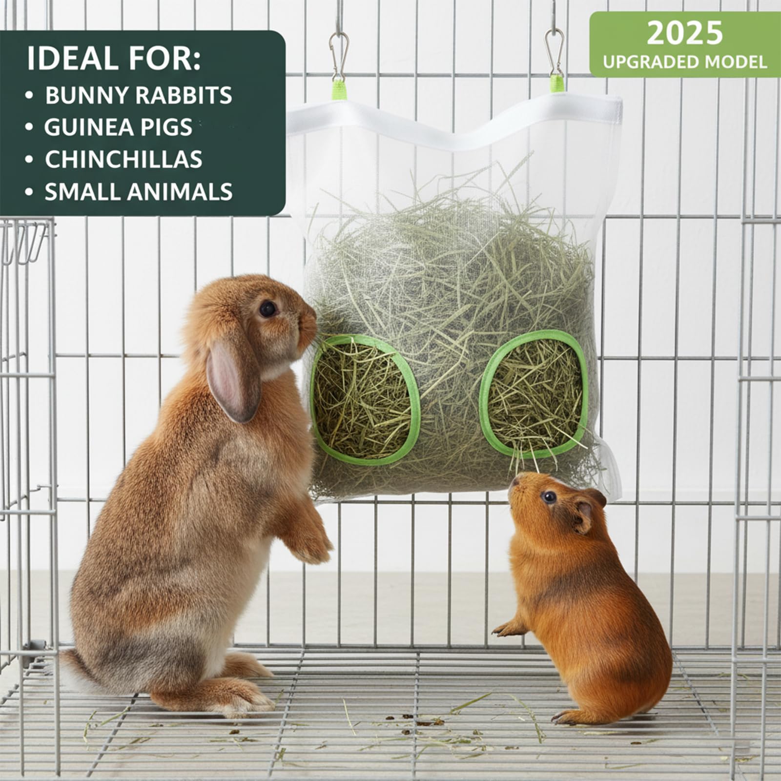 AlustraVive Rabbit Hay Feeder Bag, Chew-Resistant Dual-Hole Slow Dispenser for Bunny & Guinea Pigs 9.8x11inches, 2025 New Model - image 6