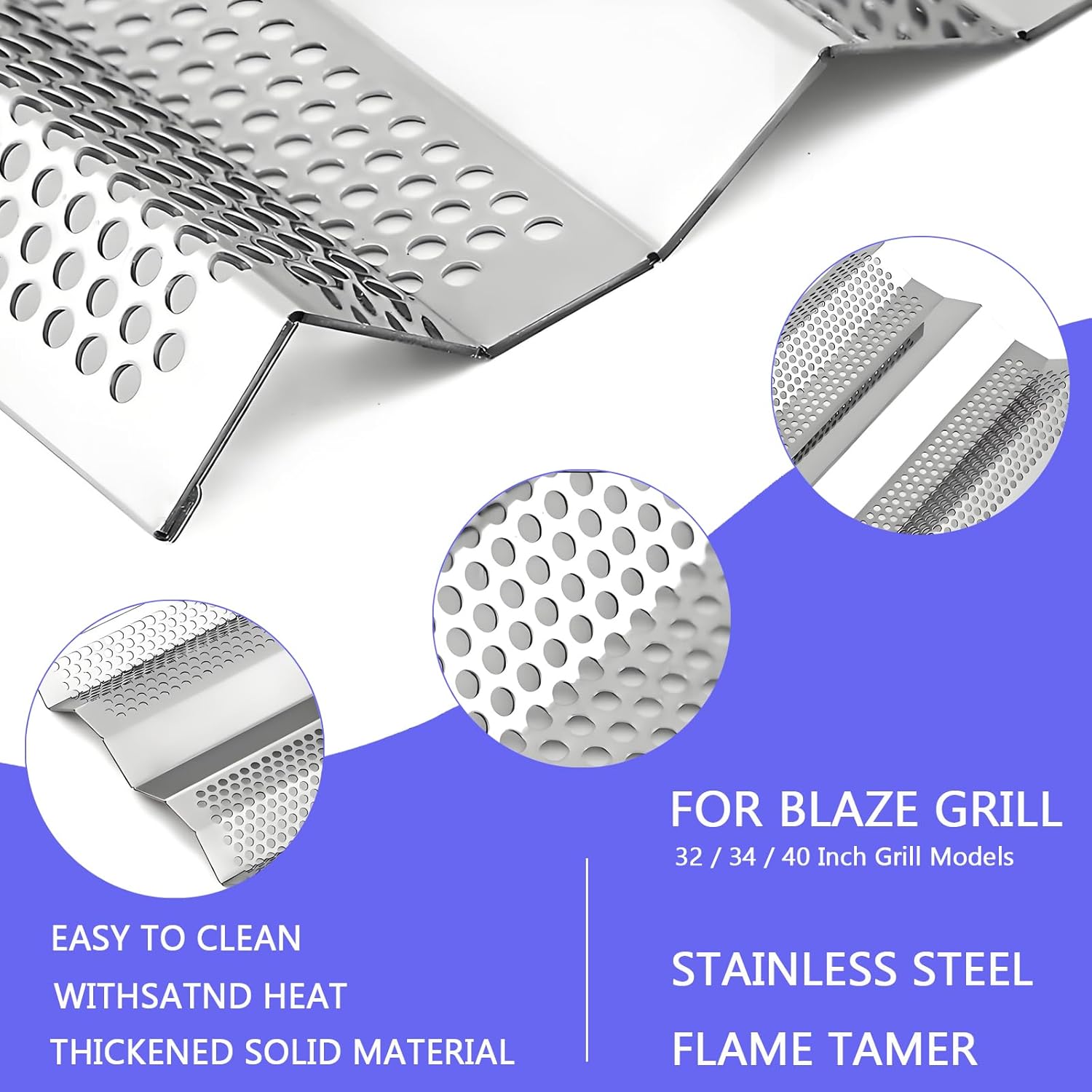 Flame Tamer for Blaze Grill Parts BLZ-4 BLZ-4-Cart BLZ-4-LP BLZ-4-NG 32 inch 4 Burner BLZ-32-064, 14GA Stainless Steel Heat Shields for 25 inch 3-burner BLZ-3, Heat Tent fit 40 inch 5-burner BLZ-3
