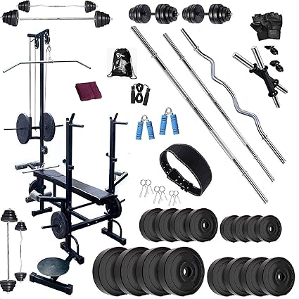 BodyFit Super-Deluxe Home Gym Combo 20 in 1 Bench with 100 kg Weight 5 RODS Fitness kit