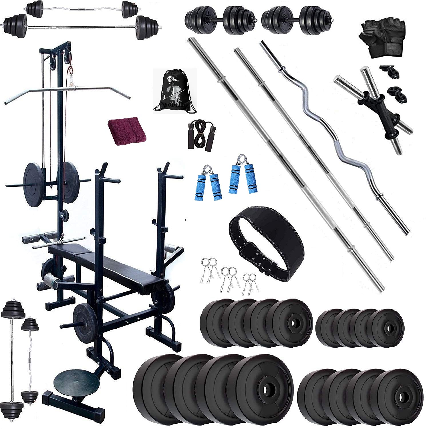 BodyFit A-Deluxe Home Gym Combo 20 in 1 Flat Bench with 50 kg PVC Weight 5 RODS Home Gym Set Fitness kit, Gym Bag , Multicolor (B07NSJZBZ9) Amazon Price History, Amazon Price Tracker