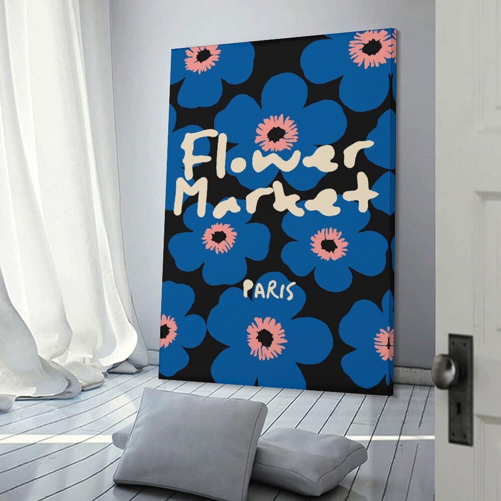 Junmoney Flower Market Paris Floral Pattern Canvas Art Print, 16x24inch(40x60cm), for Home Walls, Creative Rooms Or Shared Spaces, Decorative Artwork with Broad Appeal