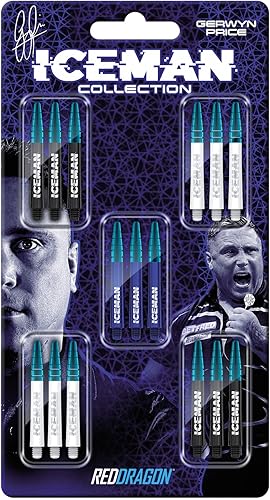 RED DRAGON Gerwyn Price Iceman Nitro Ionic Dart Shaft Collection 5 juegos por paquete (15 ejes en total)