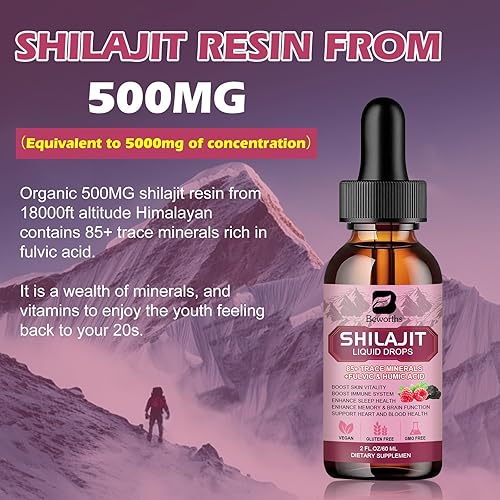 Miniatura 5 de Shilajit - Gotas líquidas de resina  Complejo orgánico de minerales Shilajit 85+ para apoyo inmunológico, refuerzo cerebral y energía, salud general