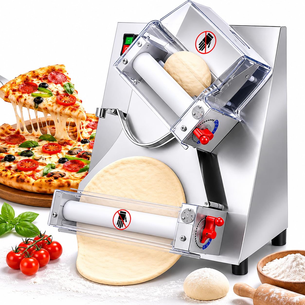 DIUNAOZI 370W Commercial Pizza Dough Sheeter Machine,1-7mm Thickness Adjustment,3-12 Inch Adjustable Electric Dough Sheeter, Stainless Steel Automatic Pizza Dough Roller for Bakery Pizza Shop Home