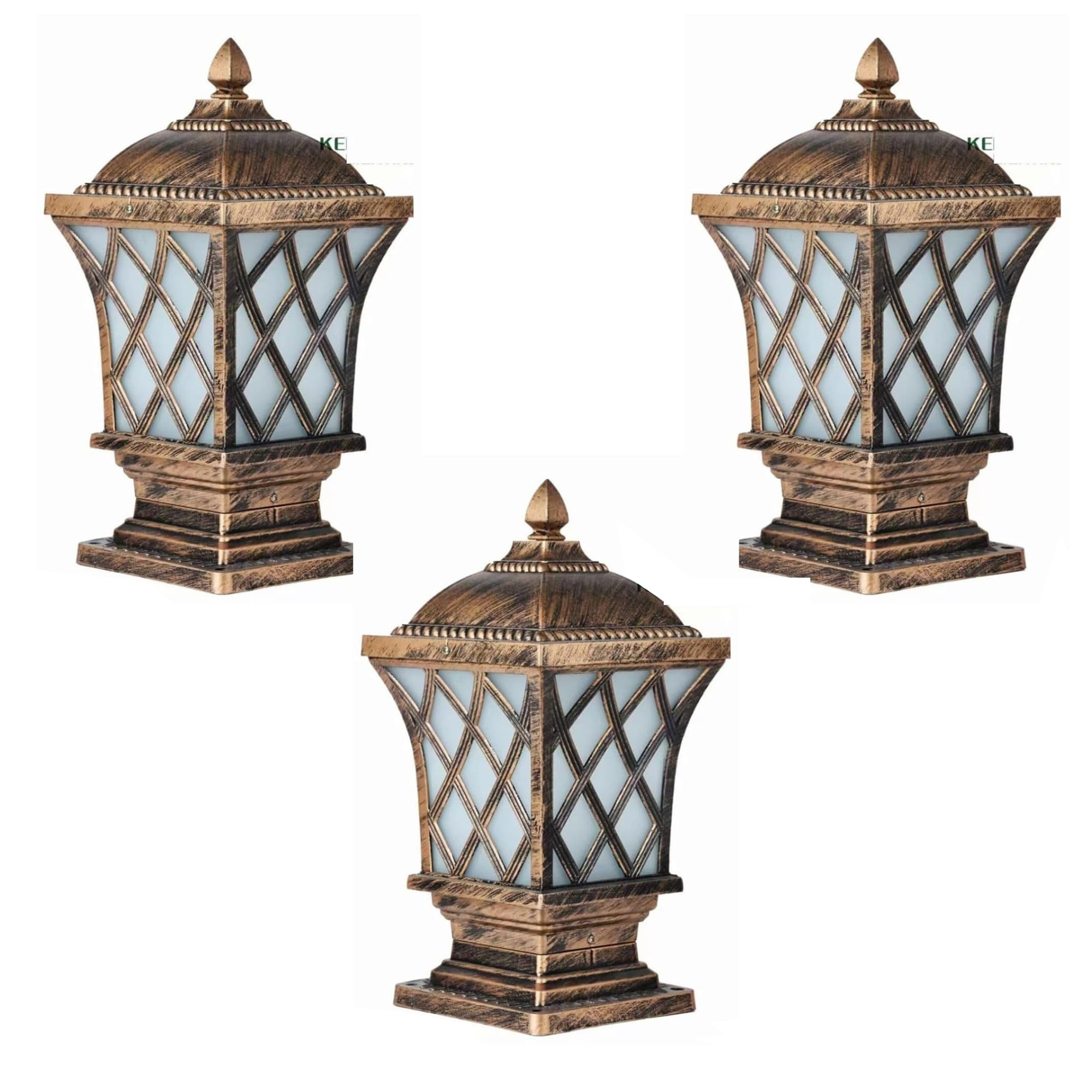 Generic Antique Aluminium Outdoor Gate Light for Main Gate and Pilla Cross Lattice Waterproof Exterior Post Lamp for Brass Finish (Bulb Not Included) Pack of 3-image-39
