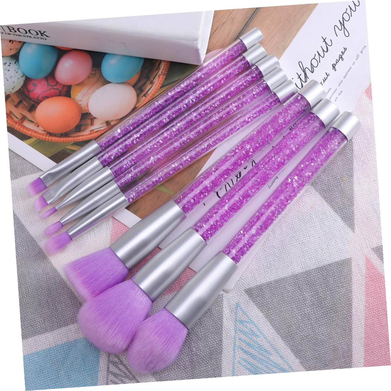 Healeved Ensemble de Pinceaux de Maquillage à Paillettes Tendance avec Manche en Strass Kit Complet de Pinceaux Cosmétiques pour Femmes Application de Maquillage Naturel