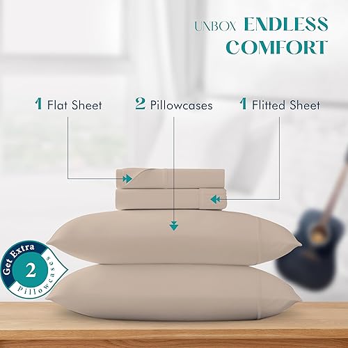 Miniatura 16 de XOOX Linen Juego de sábanas tamaño Queen 100% algodón egipcio, juego de sábanas de lujo de 1200 hilos de algodón egipcio tamaño Queen