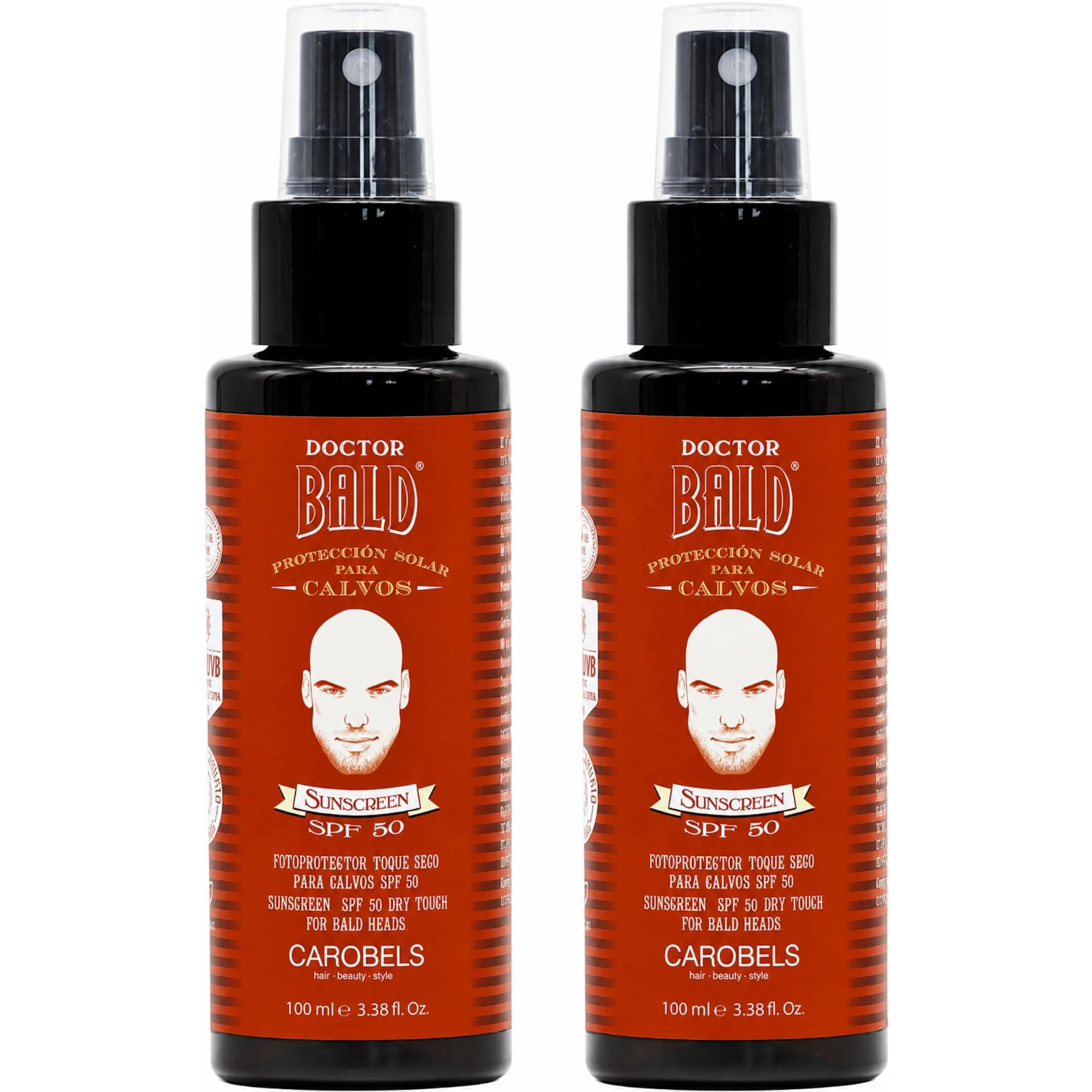 Beardburys Doctor Bald Protector Solar Calvos Spray SPF 50, 100ml (Pack 2) | Protector Solar para Cuero Cabelludo Expuesto, Textura Seca, Rápida Absorción, Sin Grasa y Sin Brillo