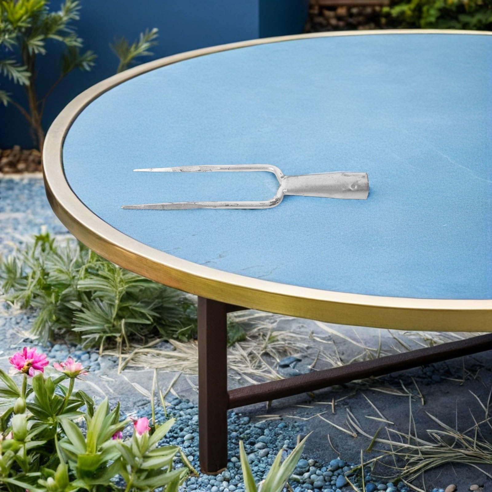 HEMOTON Fourche de Jardin à Main en Acier, Tête à 2 Dents, Finition Résistante la Rouille, pour Ameublir Le Sol, Jardin et Parterre