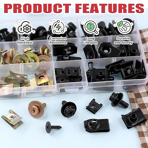 Miniatura 4 de Hilitchi Kit surtido de tuercas y tornillos en U para automóvil, incluye 4 tamaños de clips de tuerca en U, clips tipo U, clips de fijación de