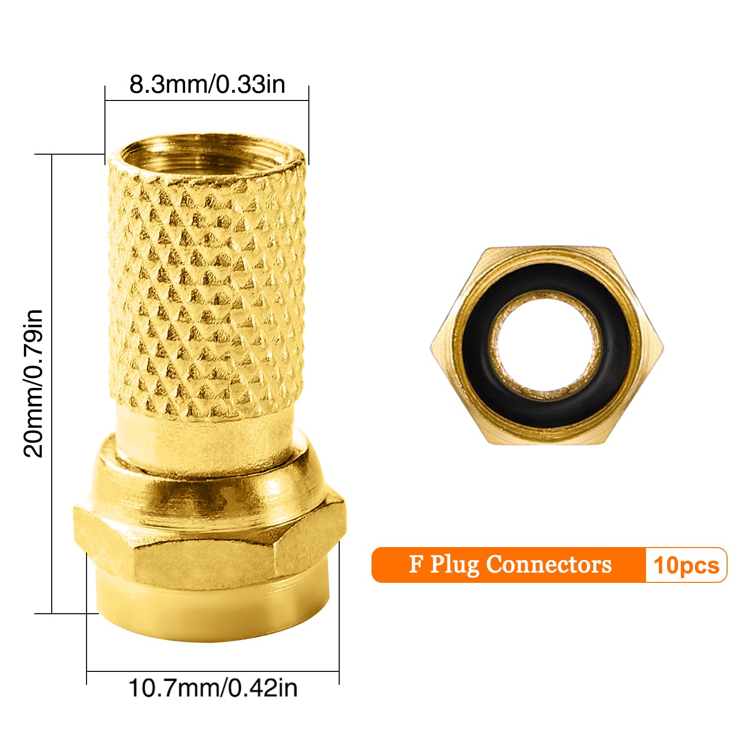 6 Connettori A Compressione Tipo F Maschio Per RG6 | CablesOnline CN-F6C0K-6 | Nero Per Cavo Coassiale
