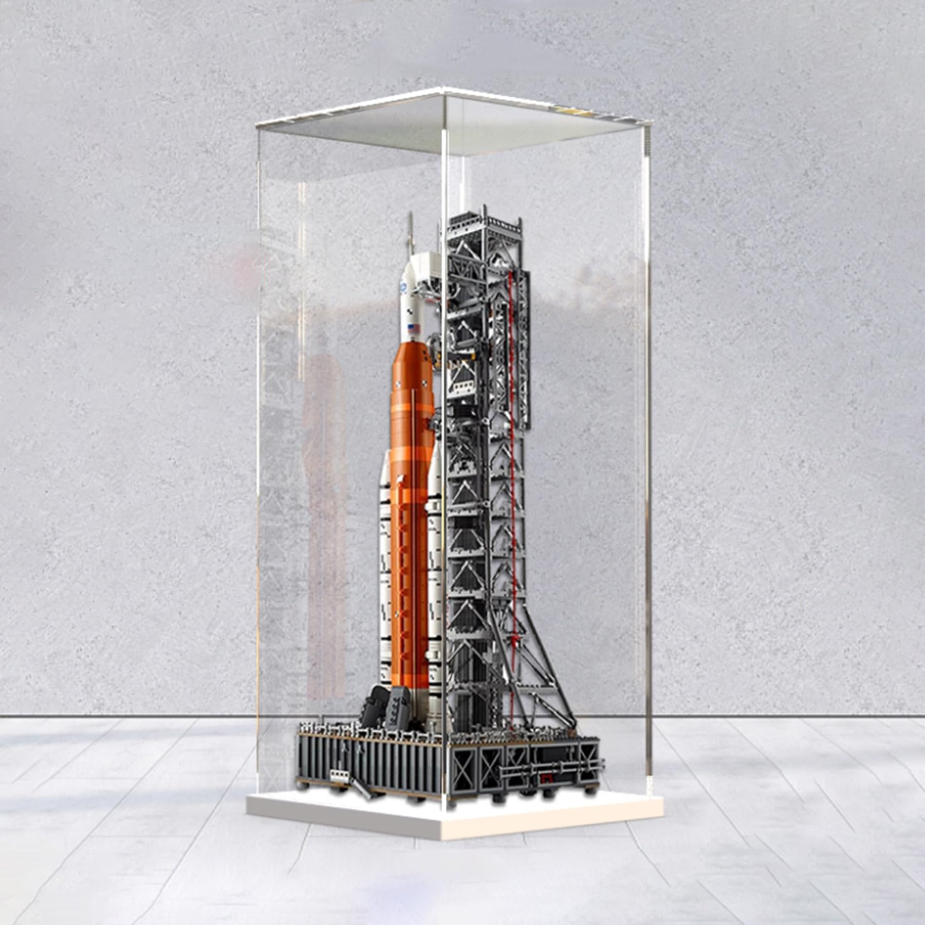 XNSHENGXAN Acrylic Display Case Compatible to Lego #10341 Artemis Space Launch System (13.7*13.7*29.5in), Display Cases for Collectibles, Sturdy Protection for Your Collectible,White Base