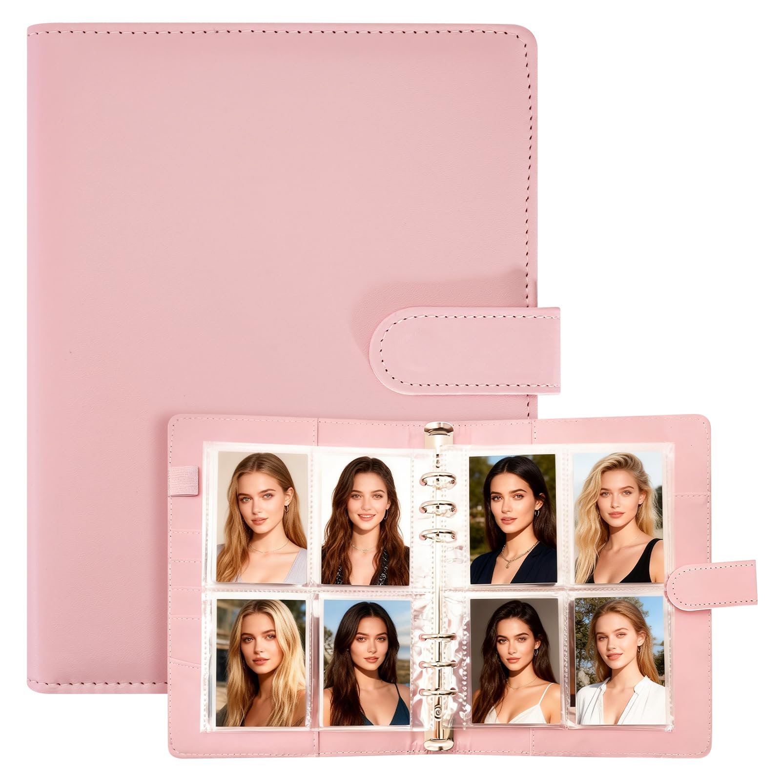 M.J COMFY-LIFE A5 Kpop Photocard Binder with 30 Pocket Pages, 6 Ring Album for 240 Cards, PU Leather Cover with Magnetic Closure, Storage Notebook for Trading Cards, Game Cards, Photo Cards (Pink)