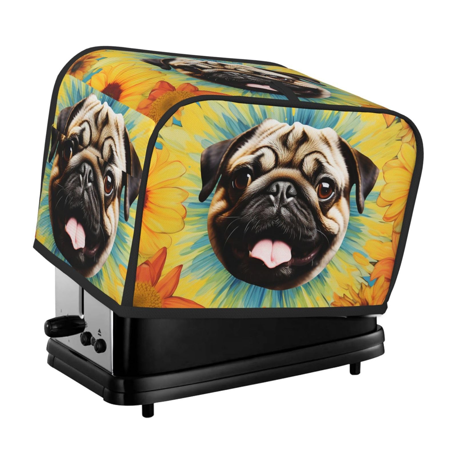 Toaster Covers 2 Slice Pug Tie Dye Sunflower Bread Machine Cover Quilted Toaster Dustproof Cover Washable Appliance Cover Bread Maker Protective For Kitchen Small Appliance