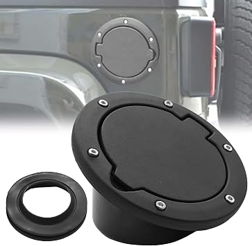 Fuel Filler Door Cover, Gas Fuel Tank Cap Cover Black for 2007 2008 2009 2010 2011 2012 2013 2014 2015 2016 2017 2018 Jeep Wrangler JK & Unlimited Sport Rubicon Sahara No Locking