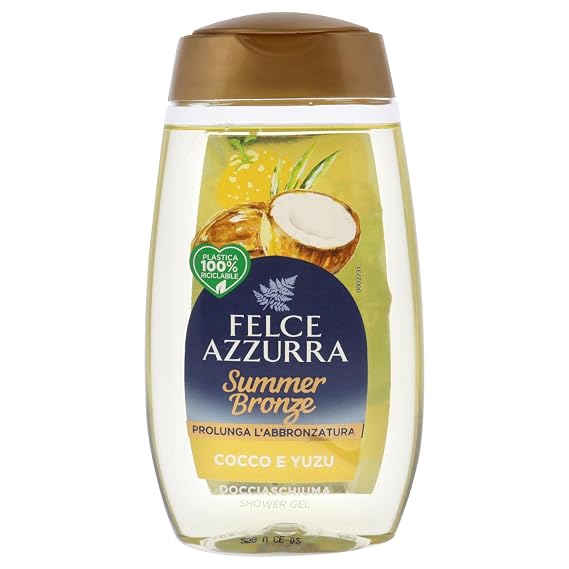 Felce Azzurra Summer Bronze - Tan Extending Body Wash - Emollient Active Ingredients Nourish and Moisturize Your Skin - Pamper Yourself with Scented Shower Gel - Cocco and Yuzu - 8.45 oz