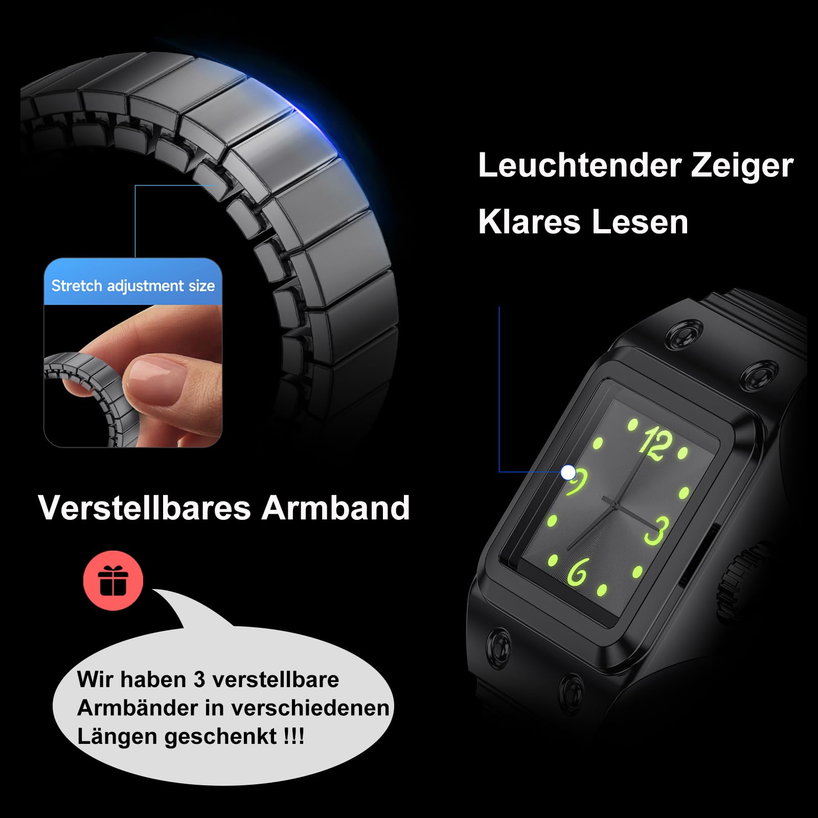 Smart Ring - Anello da uomo e da donna, analogico, al quarzo, per il fitness, per il fitness, per il fitness, per la frequenza cardiaca, contapassi, per il sonno, per il fitness, elastico, in metallo
