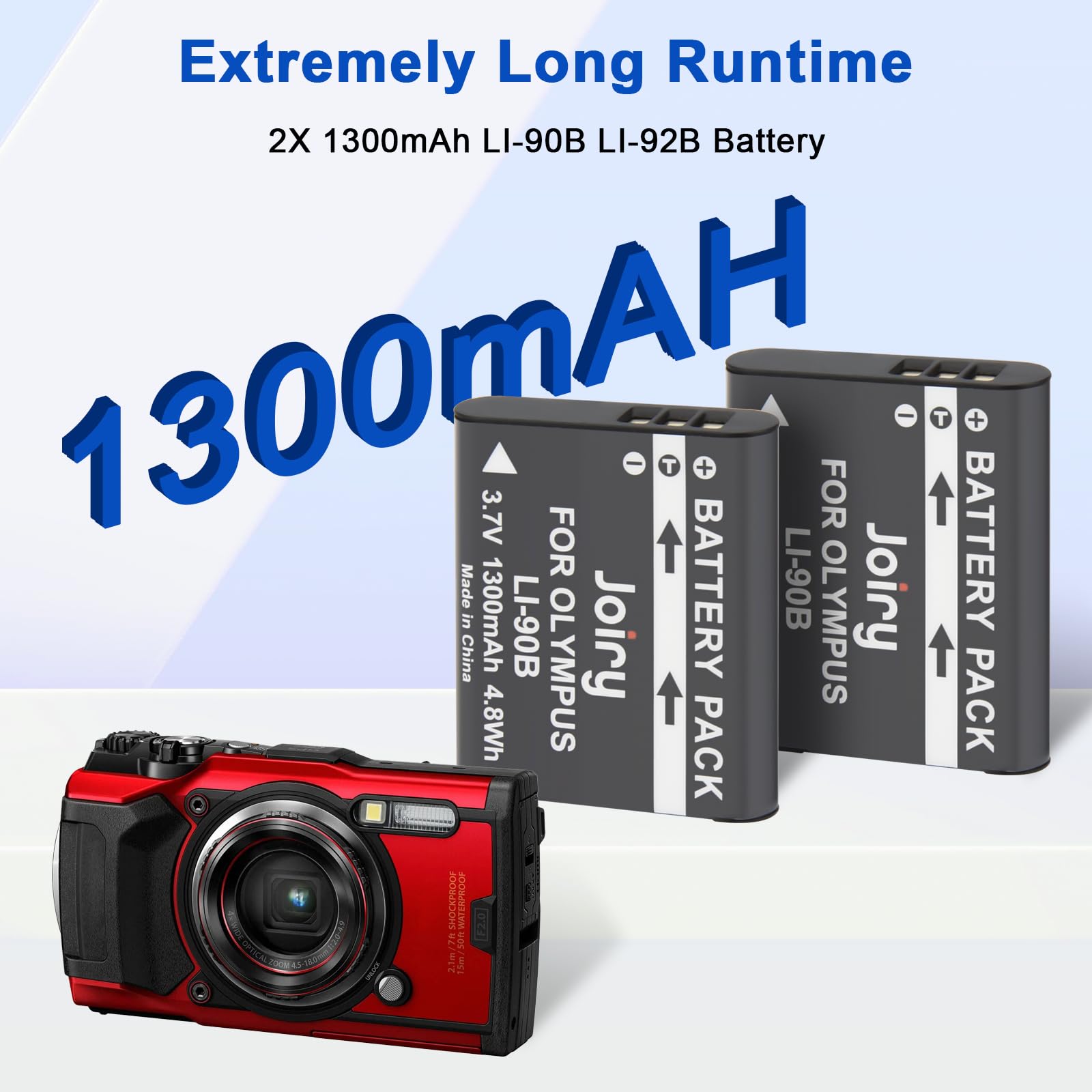 Joiry 2X Li-90B Li-92B batería y Cargador para Olympus Tough TG-7, TG-6, TG-5, SH-1, SH-2, SP-100 IHS, Tough TG-1 iHS, TG-2 iHS, TG-3, TG-4, SH50 iHS, SH60, para Ricoh GR III, GR IIIX