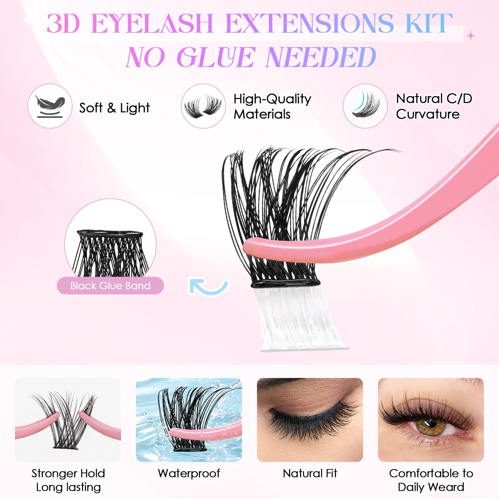 INPING Samoprzylepne sztuczne rzęsy, 2 style puszystych rzęs włos po włosie Objętość Lashes bez kleju, przedłużki rzęs z pęsetą dla początkujących DIY Lashes wielokrotnego użytku, 8-16 mm