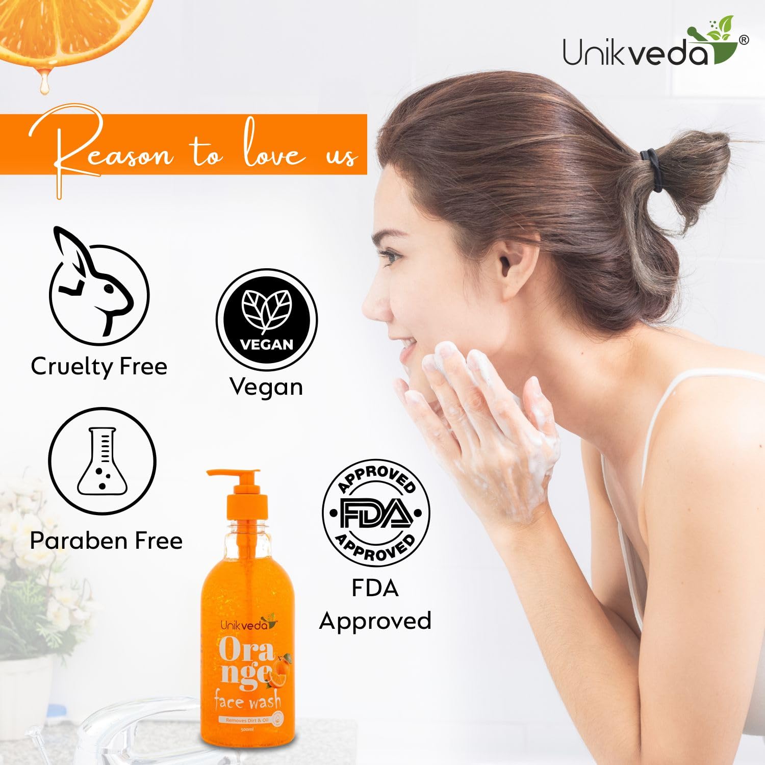 UNIKVEDA Orange Natural Skin Brightening Face Wash Detoxifying, Facial Cleanser For Men n Women For All Skin Types, 500 Ml 4