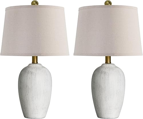Miniatura 9 de Juego de 2 lámparas de mesa rústicas de cerámica de 21 pulgadas para sala de estar, dormitorio, lámparas vintage de mesita de noche para oficina,