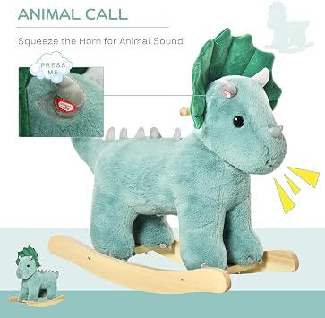 Qaba Kids Plush Ride-On Rocking Horse for Child 36-72 Months Dark Green
