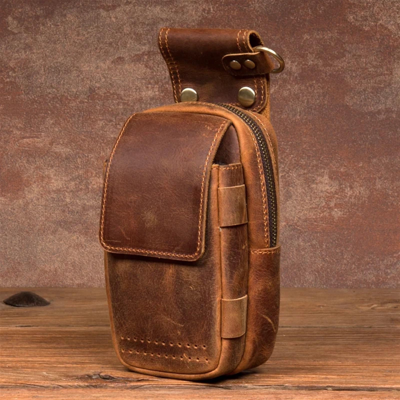 Bolsa de Pierna Moto Mini Bolso for teléfono móvil, de Cuero Retro, for Hombre, pequeños Bolsillos, Pierna para Correr, Montar a Caballo