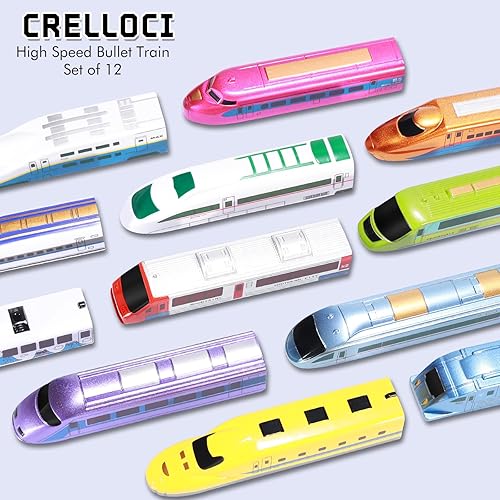 Miniatura 7 de Tren bala de juguete de tracción de tren urbano de alta velocidad, locomotoras modernas para niños pequeños, paquete de 12