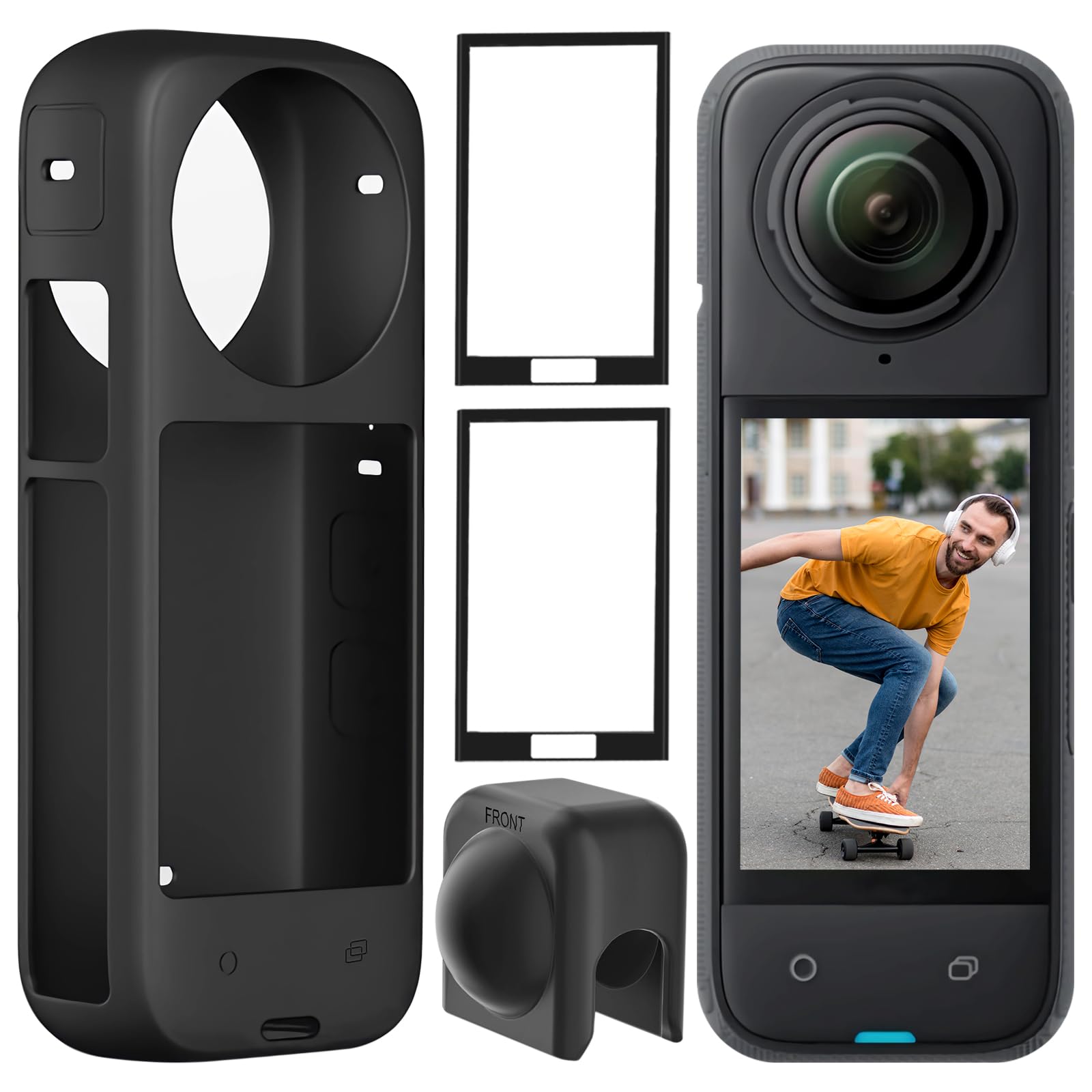 for Insta 360 X4 Silicone Protective Case with Lens Cap, Screen Protector for Insta 360 X4 Accessories, 360 X4 Protective Accessories Kit