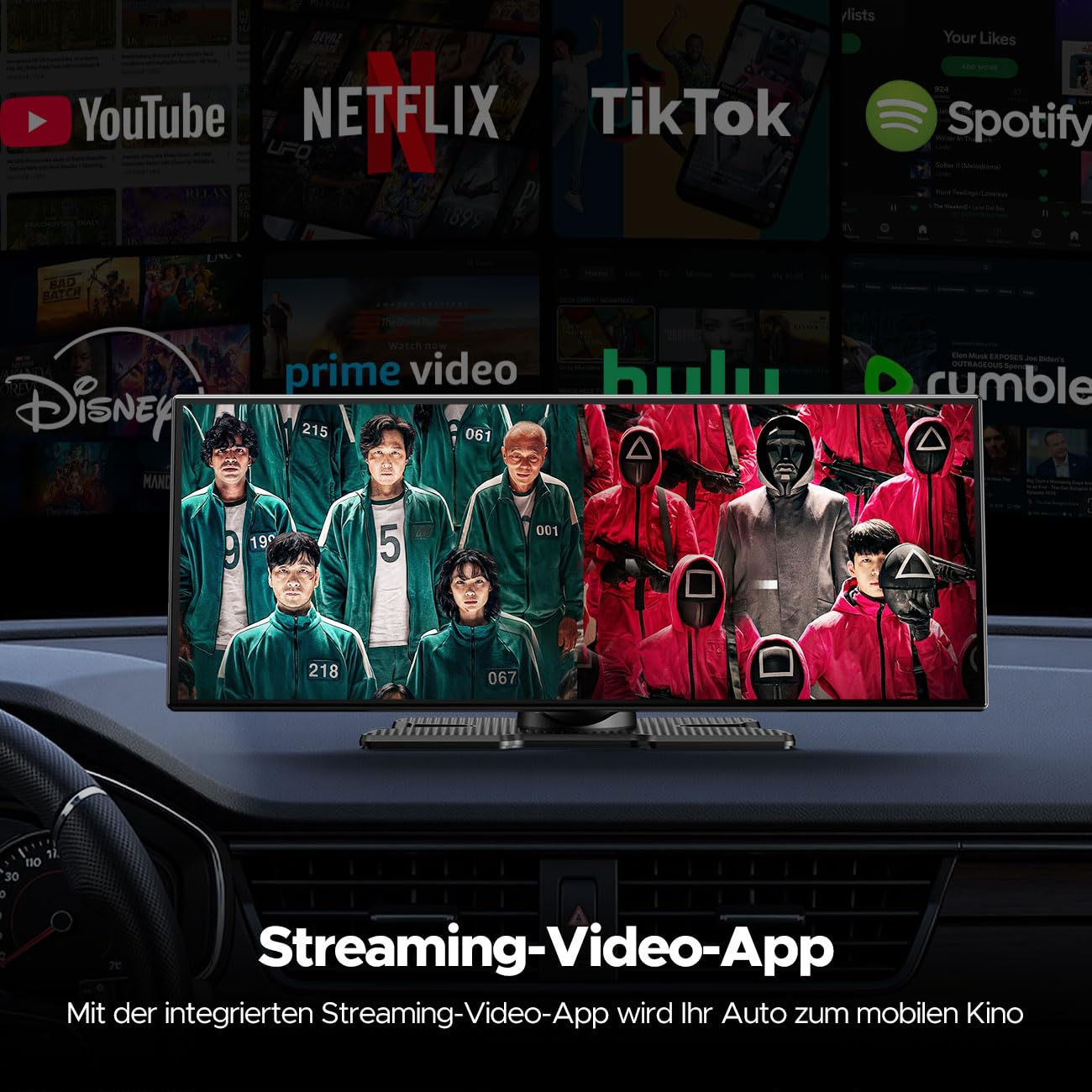 Volam 10.25 Pollici Carplay Display con YouTube/Netflix,Wireless Carplay Android Auto,schermo per auto con telecamera posteriore 1080P,1920×720P Touchscreen 2.4G/5G WLAN Bluetooth