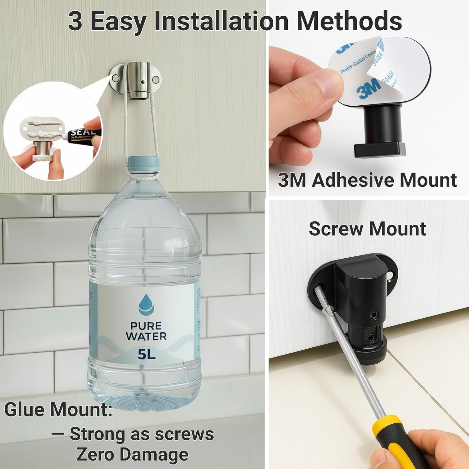 4 Pack Magnetic Door Stopper – Adjustable Magnetic Door Stop for Bottom of Door, Floor Mount Magnet Door Holder with Nail-Free Glue Included, No-Drilling (Silver)