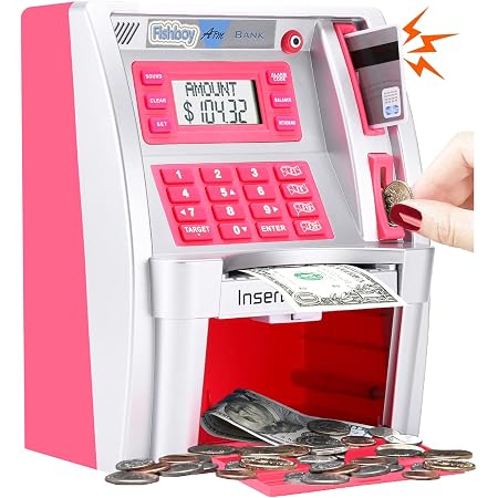 BJBSJSZ Piggy Bank For Kids, ATM Machine For Real Money With Debit Card, Bill Feeder, Coin Recognition, Balance Calculator, Electronic Savings Safe Box Gifts Teen Boys