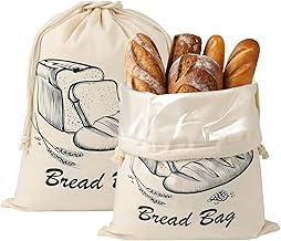 YQL 2PCS Large Bread Bags with TPU Lining for Homemade Loaves | 35cm x 45cm | Reusable Cotton Drawstring Bags for Breads, Eco Breads Storage Sacks, Kitchen Storage Accessories for Fresh Bread