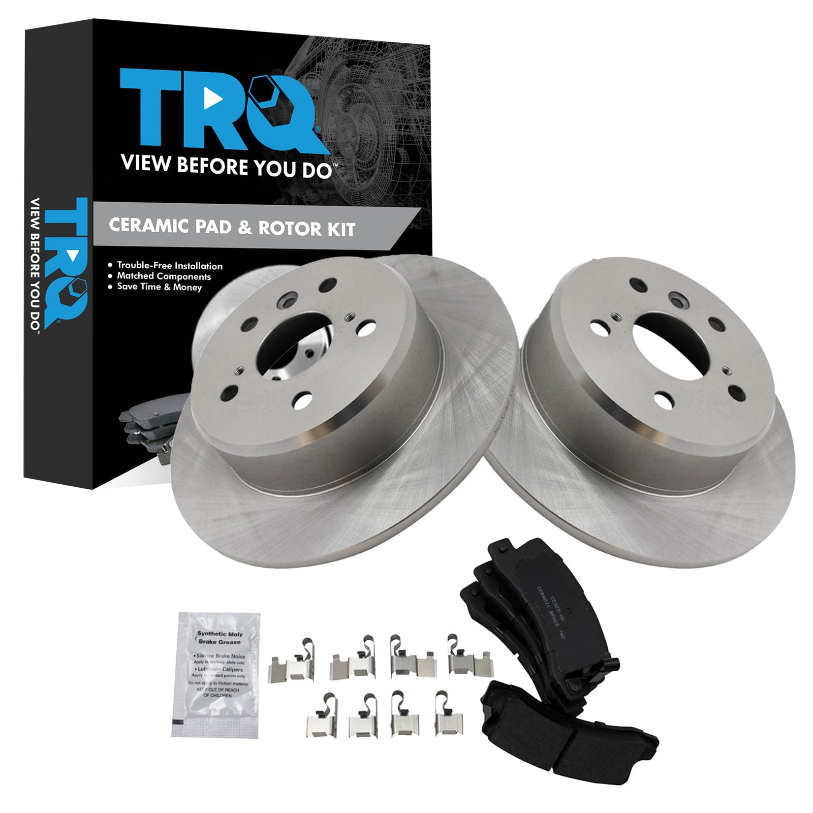 TRQ Rear Brake Pad & Rotor Kit Brake Pads Brake Rotor Ceramic Compatible with 1992-1996 Lexus ES300 1999-2003 RX300 Toyota Camry