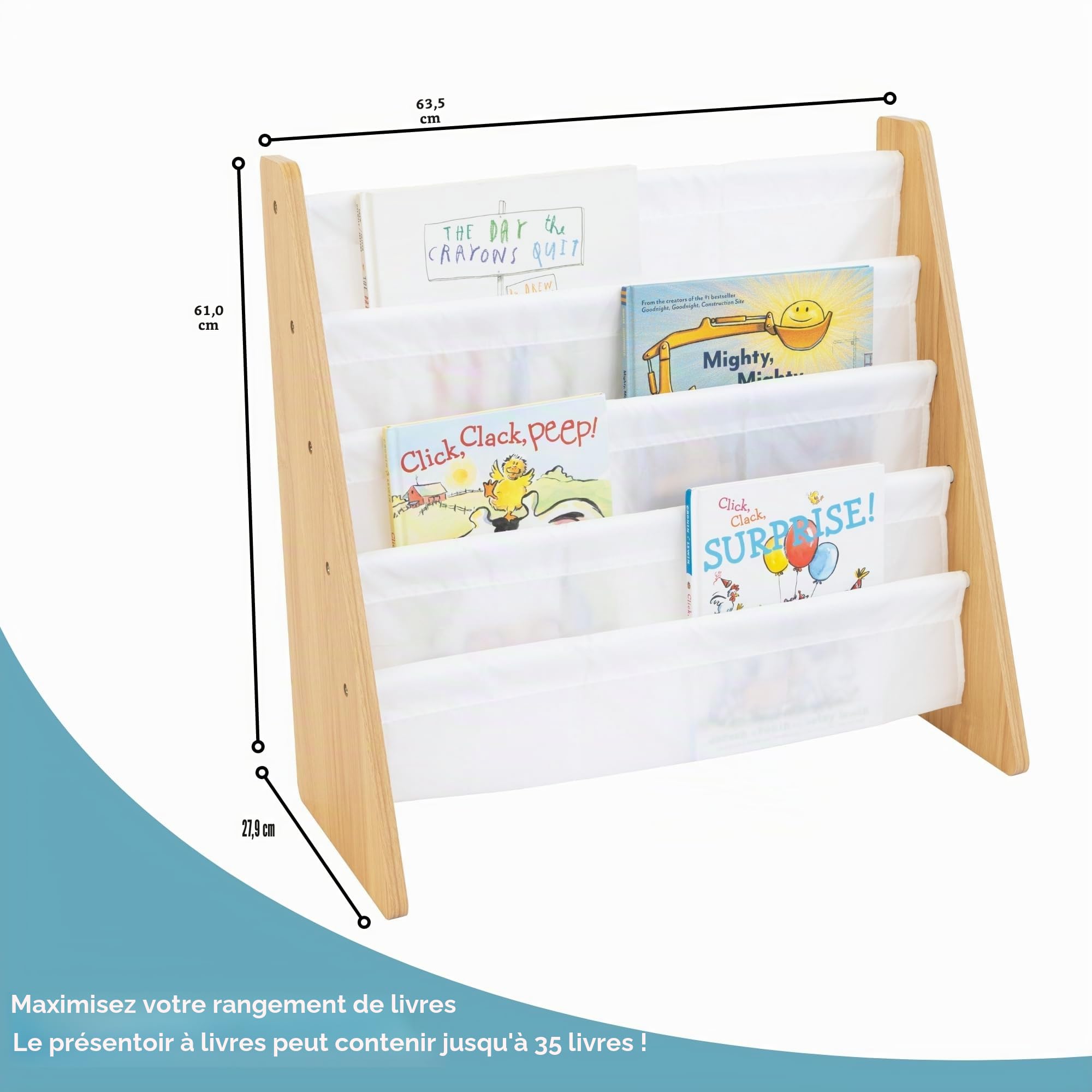 Humble Crew, bibliothèque pour Enfants, Rangement sur 4 Niveaux, Porte-Livres pour Enfants, étagère, Naturel/Blanc