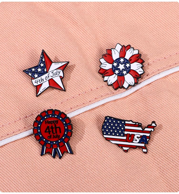Image of 1-4Pcs Independence Day Badge Pins Brooch for Men Women 4th of July White Blue Red USA American Flag Lapel Pins American Star Pins Patriotic Brooch Jewelry