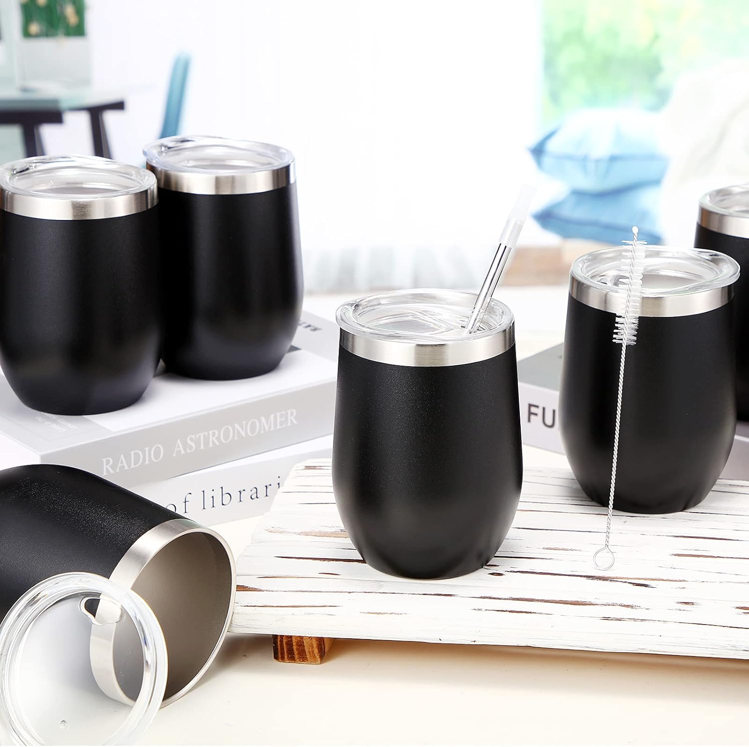 Inbagi 30 Pieces 12 oz Stainless Steel Wine Tumbler Bulk Double Wall Vacuum Insulated Wine Glasses with Lids and Straws Travel Mugs Coffee Tumbler Cups for Wedding Birthday Party Favor Gifts (Black) - Image 3