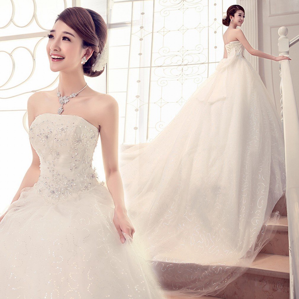 Robe de mariée à queue pour banquet et soirée de mariage majestueuse